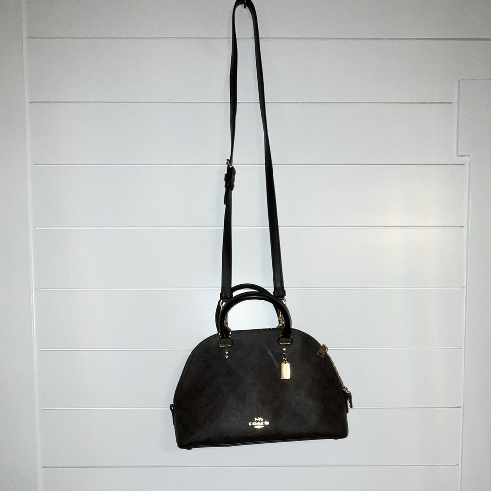Coach Katy Satchel Signature Canvas & Leather Bag - Brown/Black